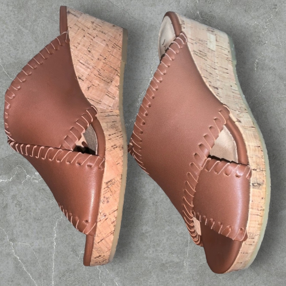 Jack Rogers Sloane Leather Wedge Sandals/Heels - Brown Size 6 - Picture 4 of 6